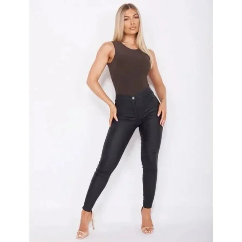 Brown Sleeveless Bodycon Bodysuit Top Leotard - Picture 3 of 10